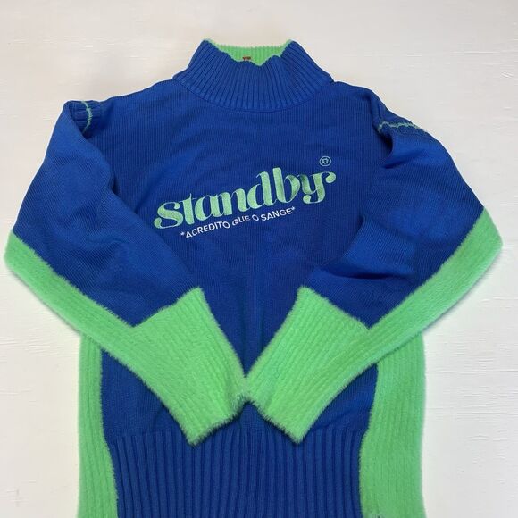 Soft Green Blue Standby Sweater ACREDITO QUE O SANGE Size M - Picture 12 of 13